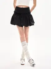 ブラックドットチュールシフォンフレアスカート【ハイウエスト・Aライン・ランタンシルエット】