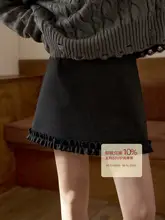 レース切り替えデザイン Aライン ハイウエスト スリムショートスカート 秋冬新作