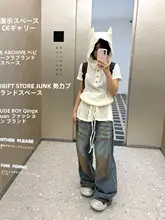 ヴィンテージ風 ワイドパンツ【アメリカンスタイル・ダメージ加工・イエロー・ルーズフィット】（セットアップ対応）