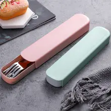 ステンレス スチール ポータブル 食器セット 一人用 三点セット 箸 フォーク スプーン 収納ボックス