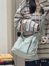 皺入りドローストリングショルダーバッグ【ユニセックス・カジュアル・大容量】