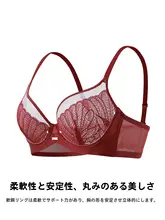 大きなカップのソフトワイヤー ブラジャー【セクシーなレース・大胸を目立たなく】