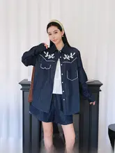 花柄デニムシャツ【立体的なデザイン・ショートパンツ付き】（セットアップ対応）