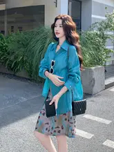 夏のリゾートスタイル！女性用プリント半身スカートとシャツ【カジュアル・ファッション・（セットアップ対応）】