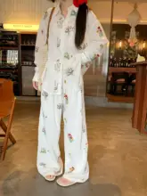 夏用カジュアル刺繍長袖シャツ【日焼け防止・ゆったりフィット・ワイドパンツ】（セットアップ対応）