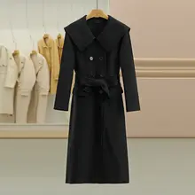 ツイード風 ダブルボタン ウエストマークのダブルフェイスコート【フランス風・冬用】