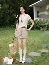 夏用ホワイトTシャツ【ゆったりフィット・ウエストシェイプ・デザインショートスリーブ】