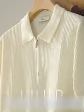 ストライプ模様のニットポロシャツ【通気性・短袖・夏用】