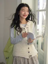 春の新作 麻花模様 フード付きニットベスト【女性用・重ね着に最適】