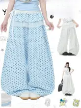 高腰弯刀デザインの夏用パンツ【ストレート・ワイドレッグ】（セットアップ対応）