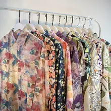 バロックデザインの水墨染め長袖シャツ【ユニセックス・ルーズフィット】