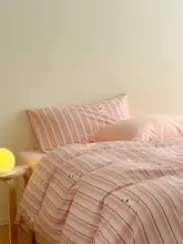 韓国風ピンクストライプの女の子向け純綿布団カバー【全棉・宿舎対応・シングル・ダブル】（セットアップ対応）