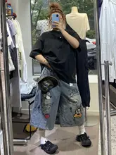 アメリカンビンテージ風 ワイドレッグデニムパンツ【七分丈・カジュアル】（セットアップ対応）