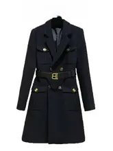 秋冬用 ウール混合中長丈コート【韓国風・シンプル・オフィス向け】