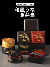 蓋付きウナギ弁当箱【金扇デザイン・和風・一層・料理店用】
