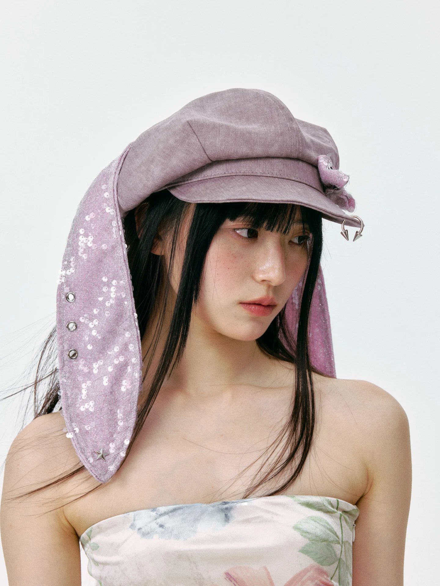 鉛筆リボン付きバニー耳の帽子：ストリートスタイルで春夏秋を快適に