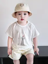 夏用 子供用 薄手半袖Tシャツ【雪花綿・カートゥーンデザイン・肩ボタン付き】（セットアップ対応）