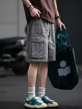 アメリカンスタイルのヴィンテージウォッ  シュ大きなポケット付き工事用ショートパンツ【夏用・コットン・フィット・ストレート】