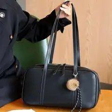 ボストンスタイルの本革ショルダーバッグ【レトロ・通勤用・牛革製】