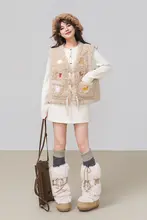 ボアベスト レディース 刺繍 エコファー 重ね着 秋冬 アウター「KEIKO」