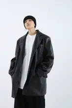 ユニセックス デザイン感漂うルーズフィット合成皮革ジャケット【レトロスタイル・カジュアル】