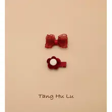 女の子用 新年の赤いリボンヘアクリッ  プ【子供用・バタフライデザイン】