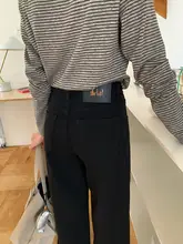 高ウエストストレートデニムパンツ【ブラックグレー・極上の柔らかさ・九分丈】