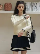 ISISLOVE セーラー襟ニットカーディガンセット【 秋冬・学院風・編み込みスカート付き】