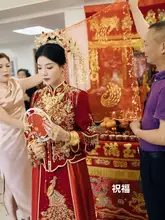 新婦用赤い半透明なかさぶたベール【中式婚礼・ショーヘ服用】