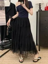 白色レースのケーキスカート【エレガント・Aライン・中長丈・春用・フレアデザイン】