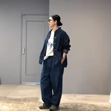 多ポケットデザインのデニムジャケット【アメリカンスタイル・開襟・フロントボタン】