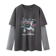 デザイン性のあるプリント付きレターフェイクレイヤードTシャツ【春夏用・クルーネック】（セットアップ対応）