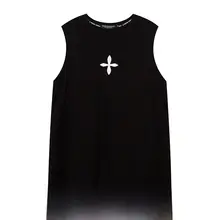 タンクトップ ユニセックス レザー刺繍 クローバー柄 ダメージ加工 オーバーサイズ ストリート 夏 「ROMECL」