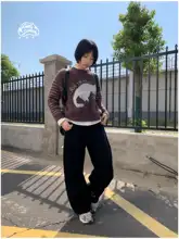 AIR TRAIN スカルデビル裏起毛デニムパンツ【冬用・ウエストゴム・サブカルチャーデザイン】