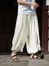 中国風禅スタイル 練功用パンツ【コットンリネン・ルーズフィット・ジャガードデザイン】（セットアップ対応）