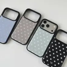向日葵デザインのポルカドットスマホケース【適用：Apple・iPhone用・耐衝撃・シンプルデザイン】