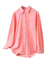 女性用 大きいサイズの春秋新作 シンプルな長袖シャツ【ポケット付き・ビッグシルエット】