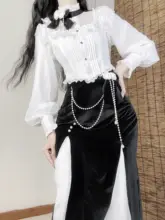 オリジナルデザインの優雅なマーメイドスカートドレスセット【秋冬用・ローズ・2点セット】