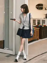 学院風 藏青色 ハイウエスト ミニスカート【プリーツ デザイン・Aライン・防走光】（セットアップ対応）
