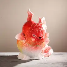 魚が龍門を飛び越える陶製飾り人形【高級アート装飾・リビングや酒柜に最適】