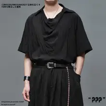デザイン性の高い七分袖シャツ【ユニセックス・堆堆襟・アートスタイル】（セットアップ対応）