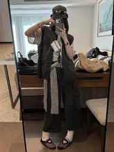 レトロなヴィンテージ風ブラックポケット付きストレートパンツ【九分丈・春夏用・カジュアル】