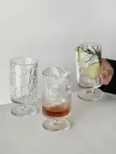 レトロデザインのストライプグラス【高脚・ジュース・アイスコーヒー・冷飲用】