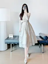 水溶性レース2点セットワンピース【ミディアム丈・エレガントスタイル・女性用】