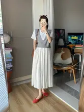 夏用エレガントな白色Aラインスカート【高腰・大ぶりプリーツ・小柄向け】