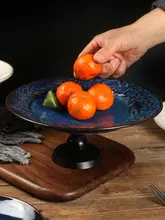 ケーキスタンド 陶器 高脚 エンボス加工 フレンチ風 ヴィンテージ デザートプレート スイーツ フルーツ ティータイム インテリア