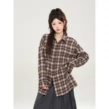 オーバーサイズチェックシャツジャケット【防紫外線・レトロデザイン・女性用】（セットアップ対応）