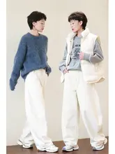 ハイウエスト 白色 デニム バナナパンツ【極上の柔らかさ・ストレート・ゆったりシルエット】