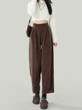 レトロなコーヒーカラーのライトコーデュロイワイドパンツ【春用・折り返しデザイン】