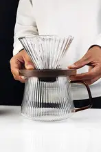 大容量耐熱ガラス製ストライプコーヒーサーバーセット【ウォールナット木台・ハンドドリップ用・フィルター付き】